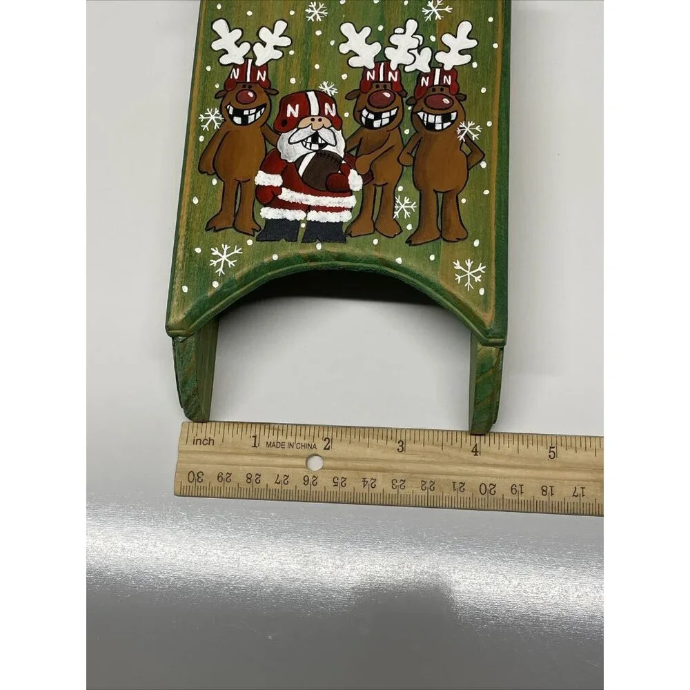 Christmas Football Wall Hanging Big Red Santa Sleigh Reindeer Green Hand Painted